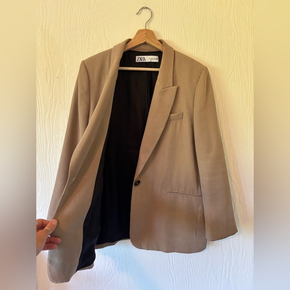 Zara Oversized Tan Single Button Blazer Suit Jacket - Picture 9 of 12